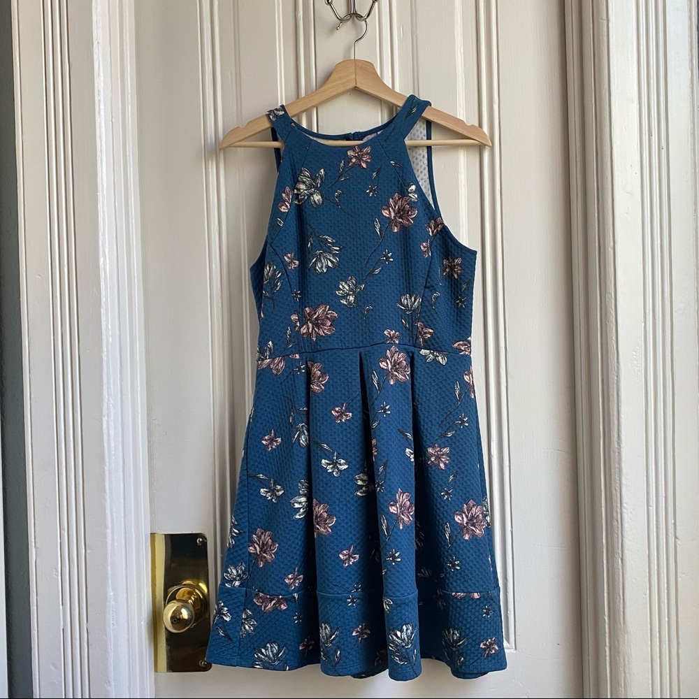 Xhilaration Teal and Pink Floral Print Dress